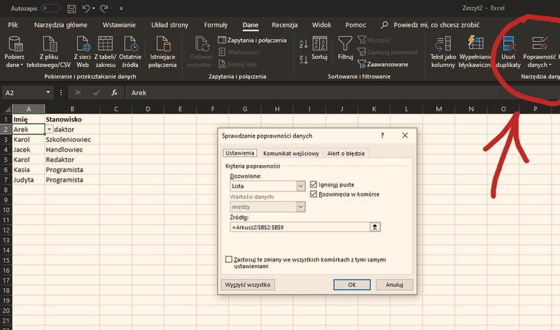 Lista rozwijana w Excelu